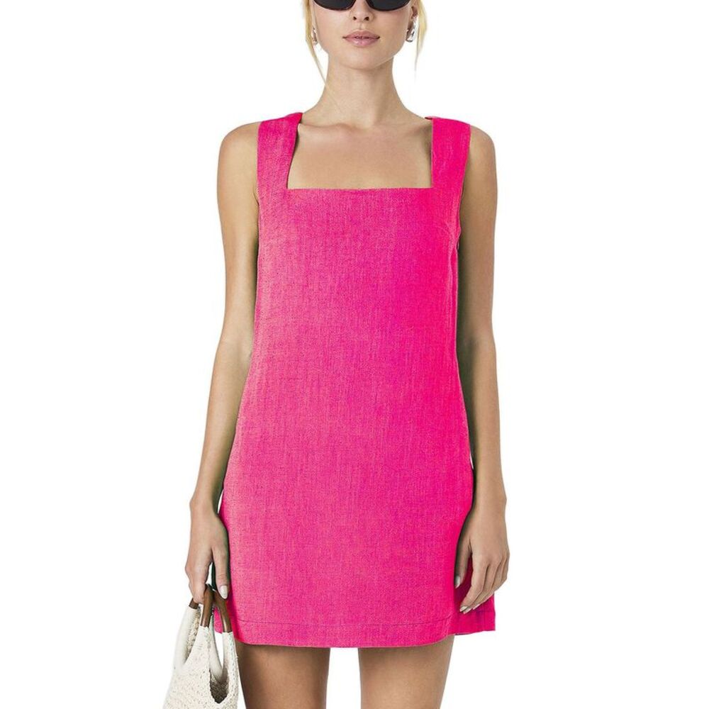 French Connection Womens Birdie Linen Blend Square Neck Dress 2 Cerise Pink NWT